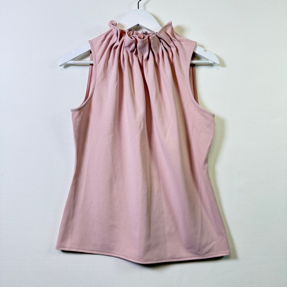ANN TAYLOR Pink Ruffle Mock Neck Sleeveless Blouse Top MP